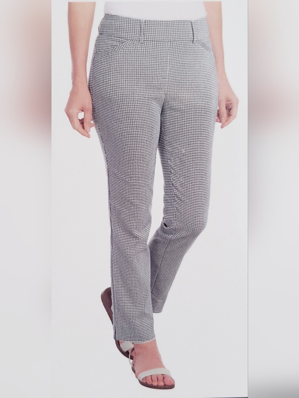 So Comfy! Hilary Radley Mid Rise Slim Leg 27" Inseam Off-white & Black Combo